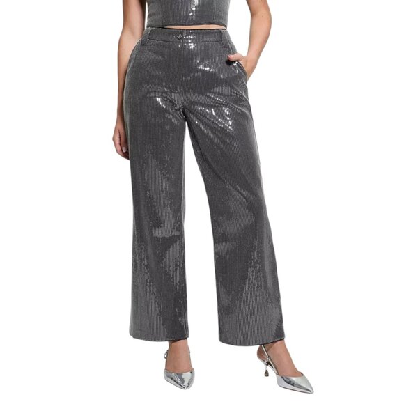 Guess Pants - Guess Cassia Gray High-Rise Wide-Leg Sequin Pants NWT Size L | MSRP $148